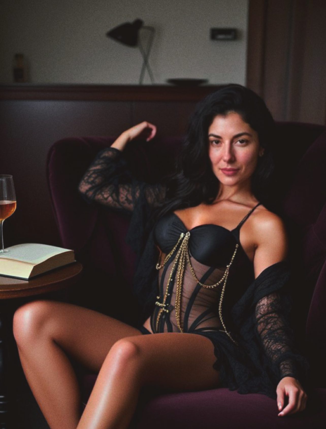 Chastity tease- black corset with gold chains