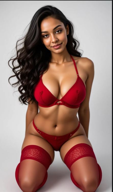 Ebony on knees gazing up adoringly