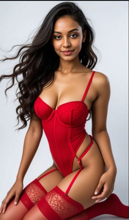 Ebony on knees, tongue out, eyes locked upward