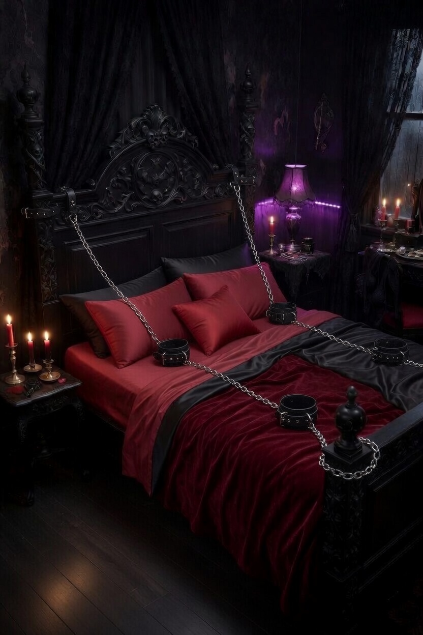 Sexy gothic bed with chains and ropes