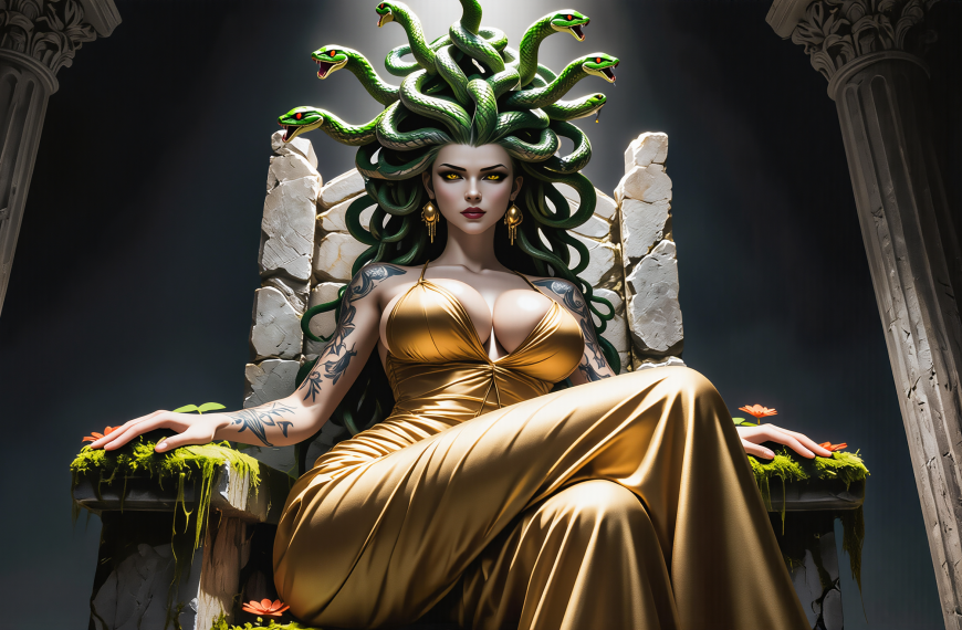 “Medusa performs a hypnotic sensual dance in this erotic fantasy dark fantasy temple.”